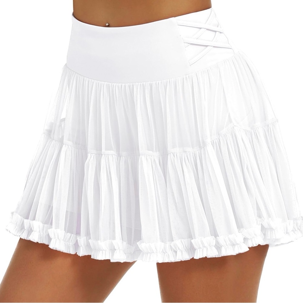 Stelle White Ruffle Tennis Skort Skirt Built-In Shorts Size L